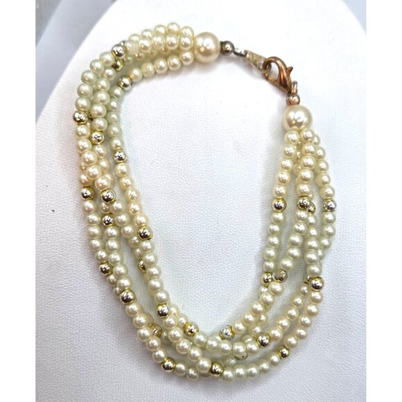 Vintage Multi-Strand Pearl Bracelet With Gold-Tone Accents - Picture 2 of 2